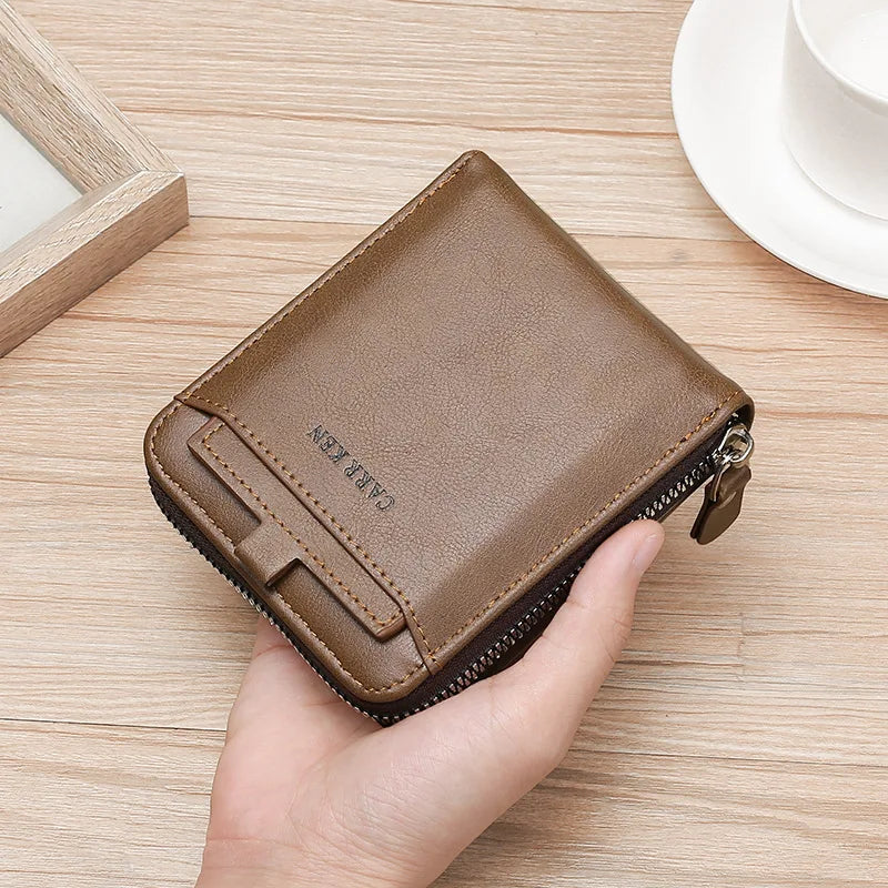 Men's RFID Trifold Wallet with ID Window - Retro PU Leather
