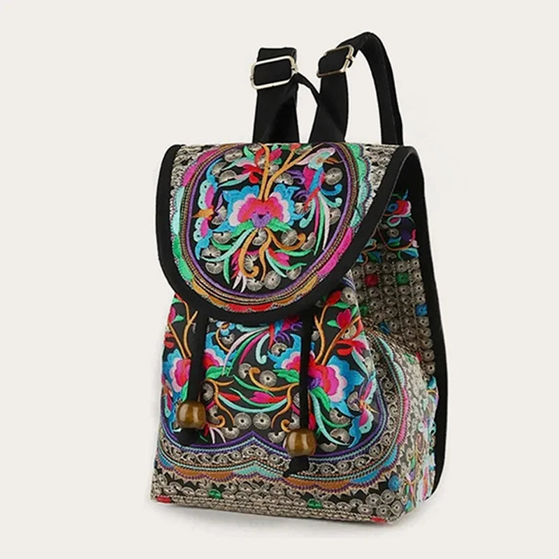 Embroidered Canvas Backpack for Women