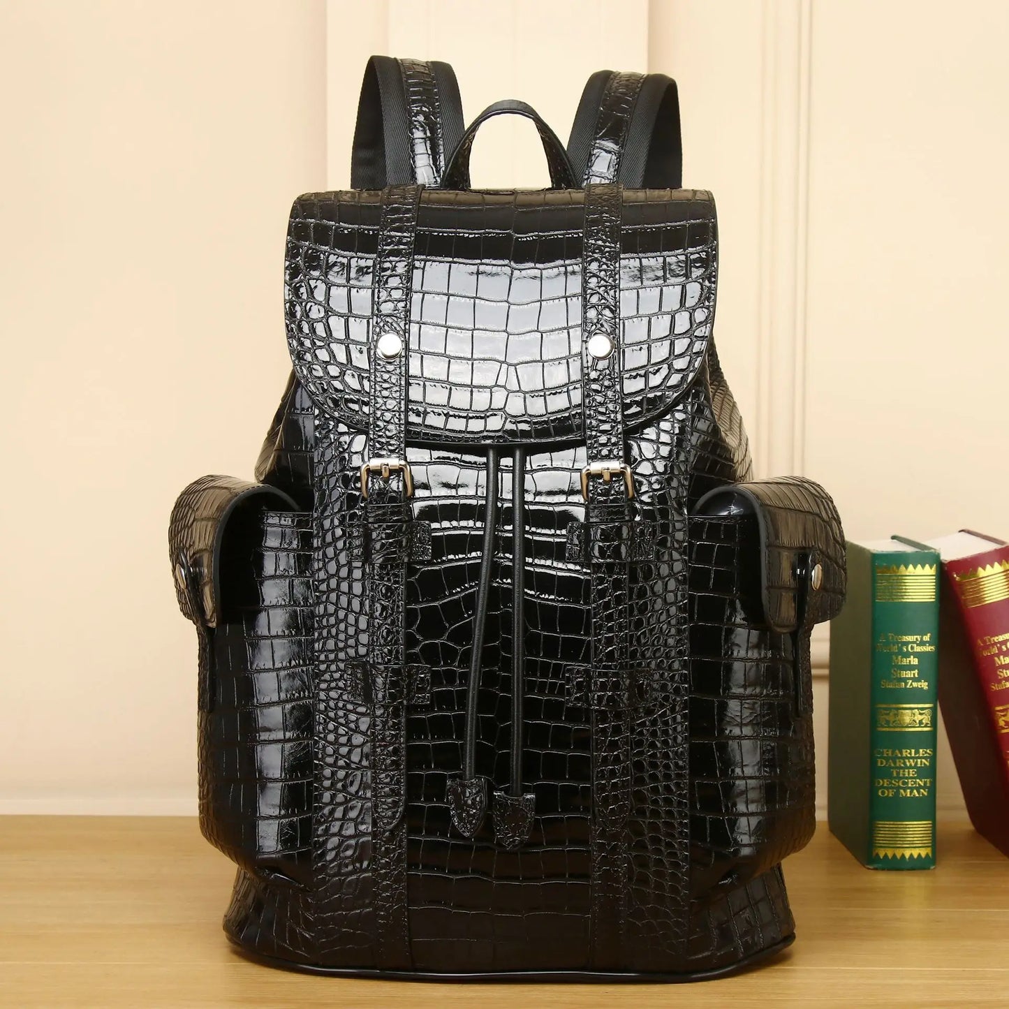 Crocodile Pattern Leather Travel Backpack