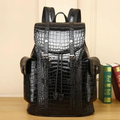 Crocodile Pattern Leather Travel Backpack