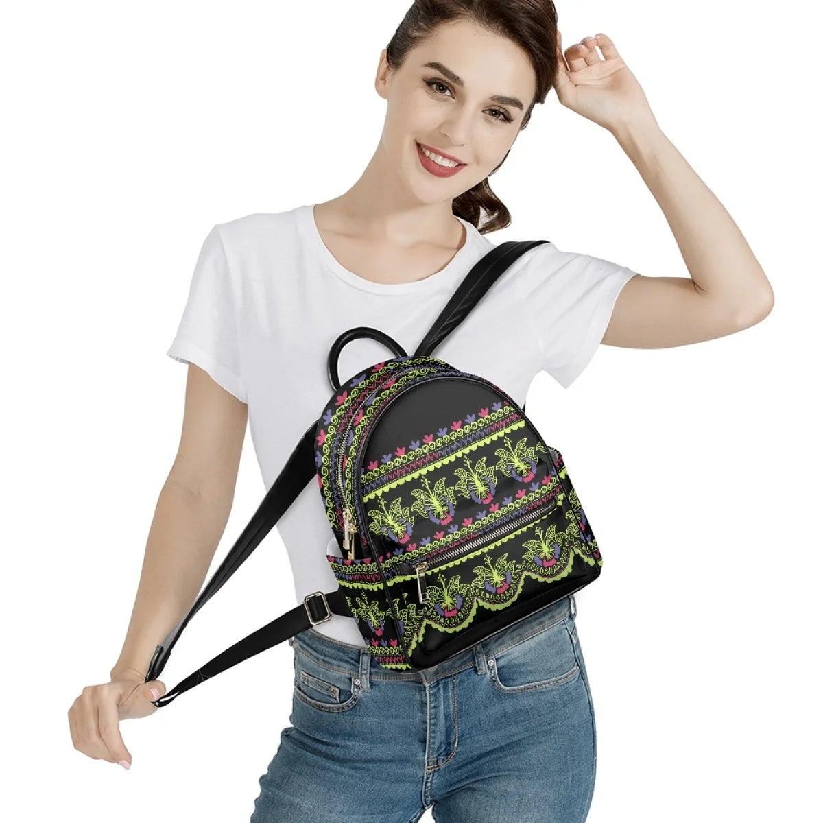 Polynesian Tribal Plumeria Hibiscus Print Backpack - Fashion PU Leather for Teenage Girls