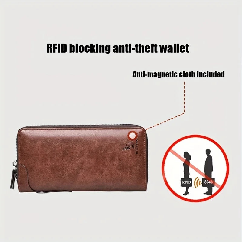 Men's Long RFID Blocking PU Leather Wallet Business Clutch