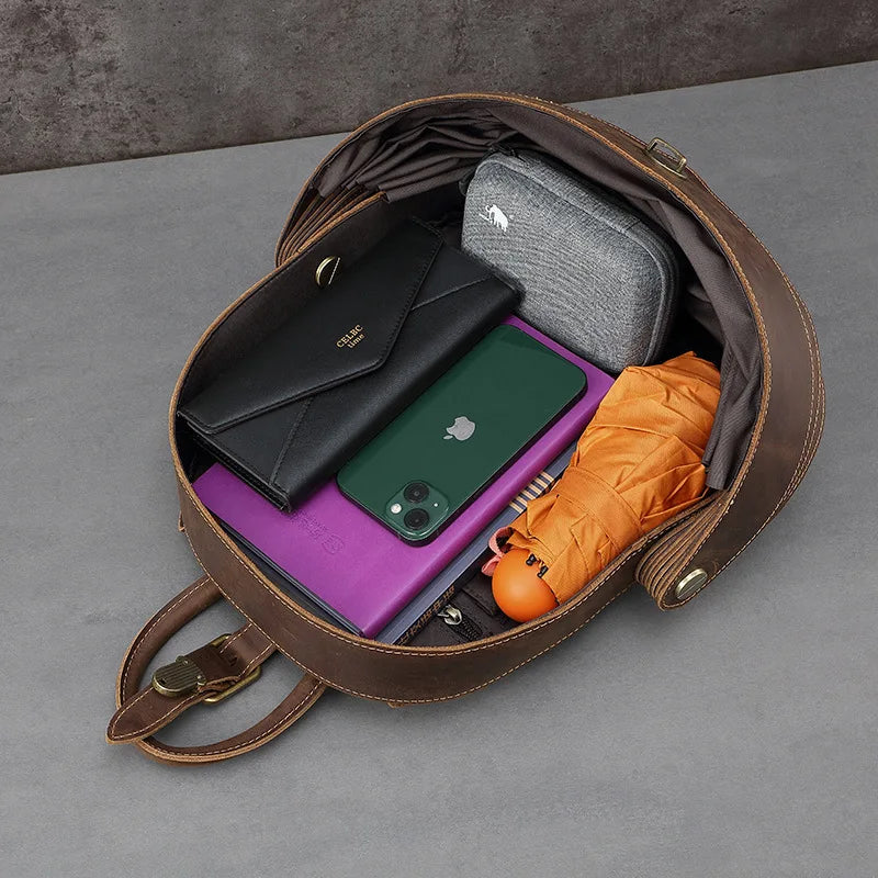 Handmade Vintage Beetle Backpack - Genuine Top-Grain Cowhide Leather Daypack