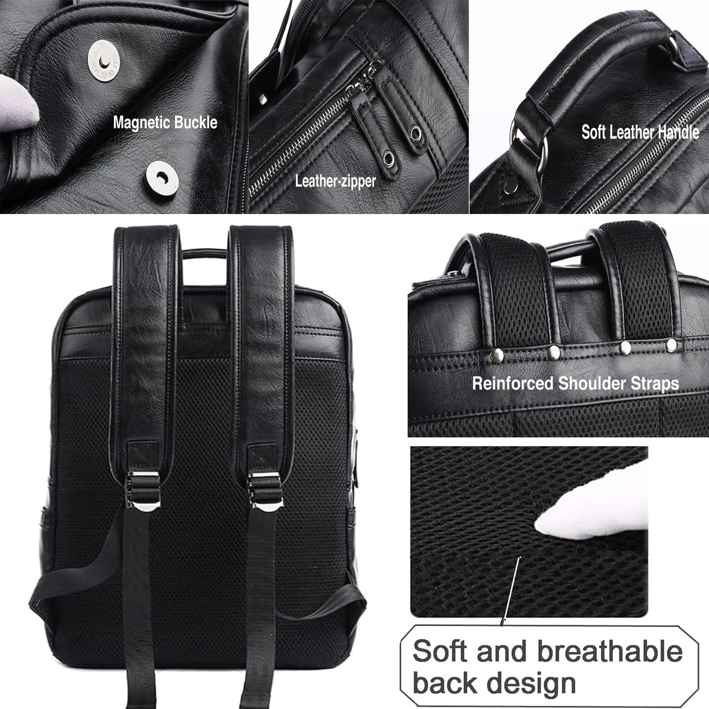 MOYYI Leather Laptop Backpack - Waterproof Vintage Business Commuter Daypack