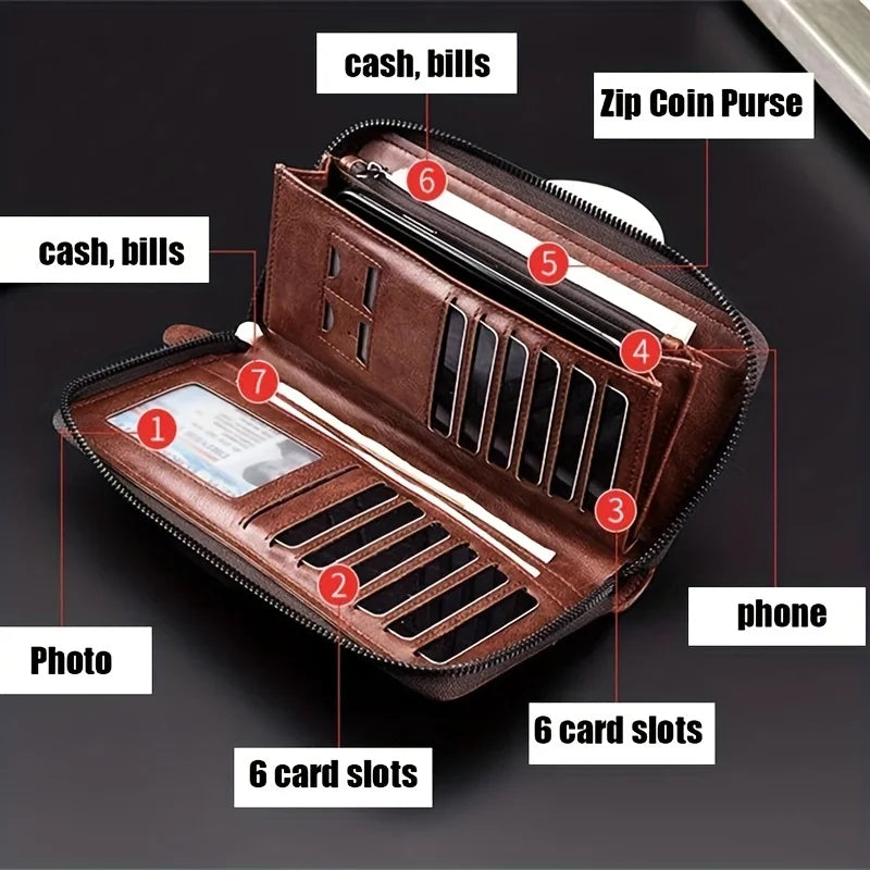 Men's Long RFID Blocking PU Leather Wallet Business Clutch