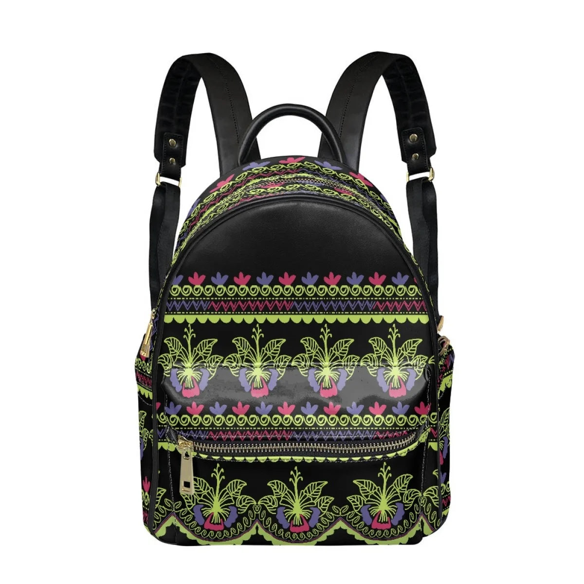 Polynesian Tribal Plumeria Hibiscus Print Backpack - Fashion PU Leather for Teenage Girls
