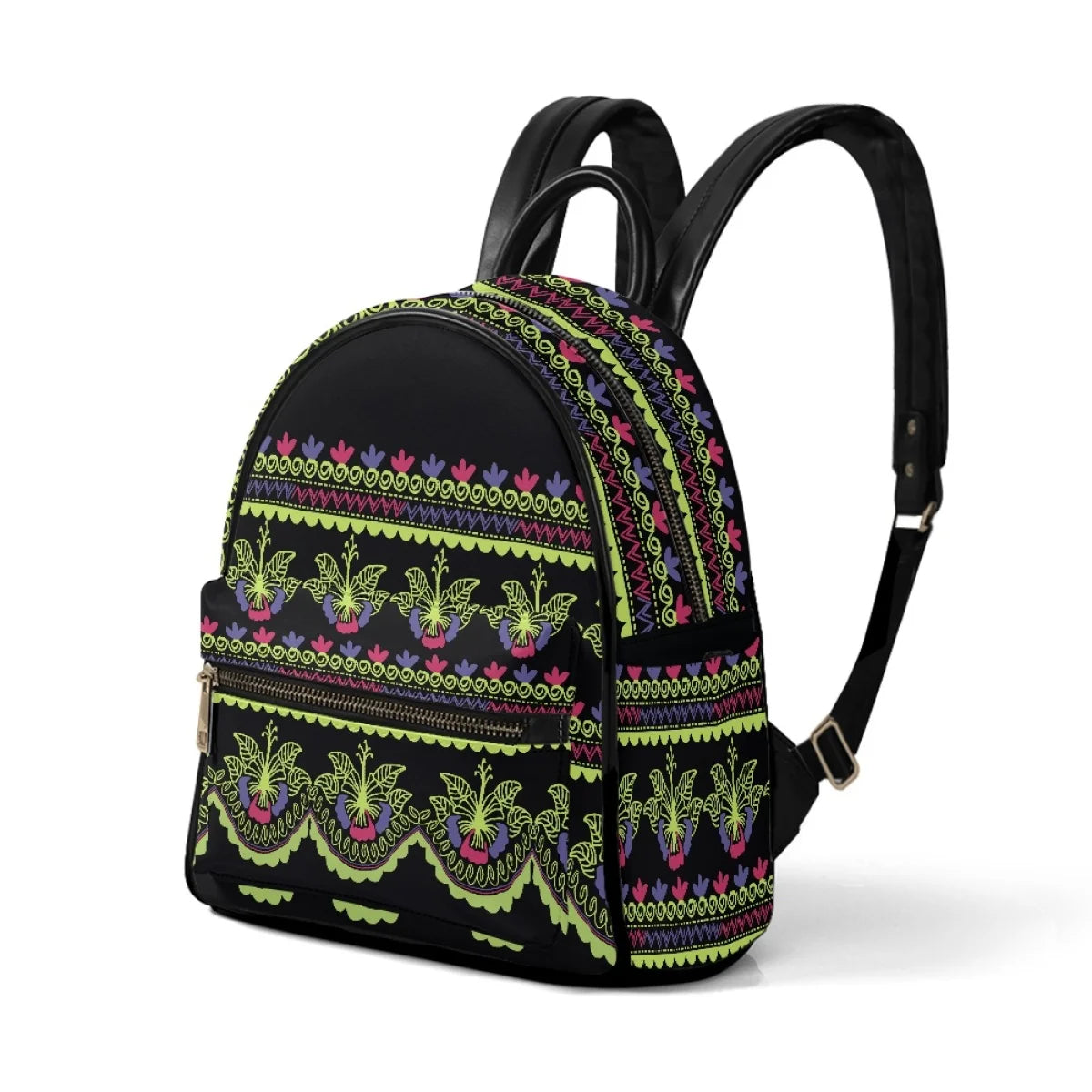 Polynesian Tribal Plumeria Hibiscus Print Backpack - Fashion PU Leather for Teenage Girls
