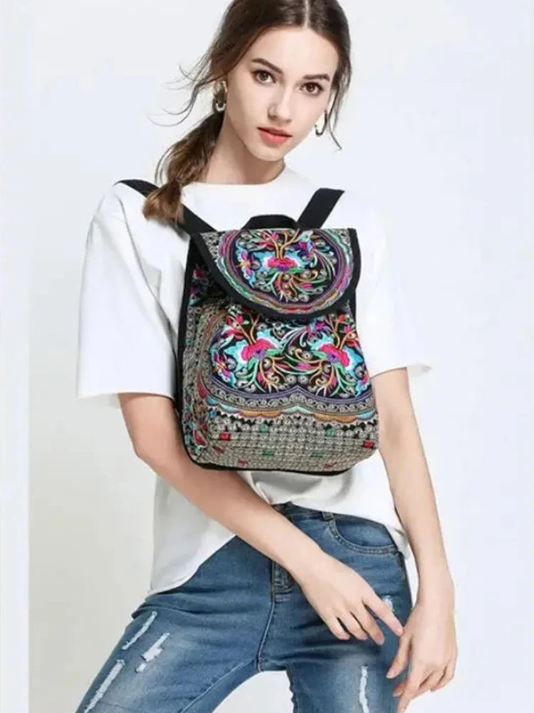 Embroidered Canvas Backpack for Women