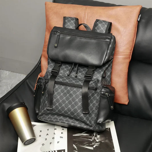 Men's Floral Print PU Leather Backpack