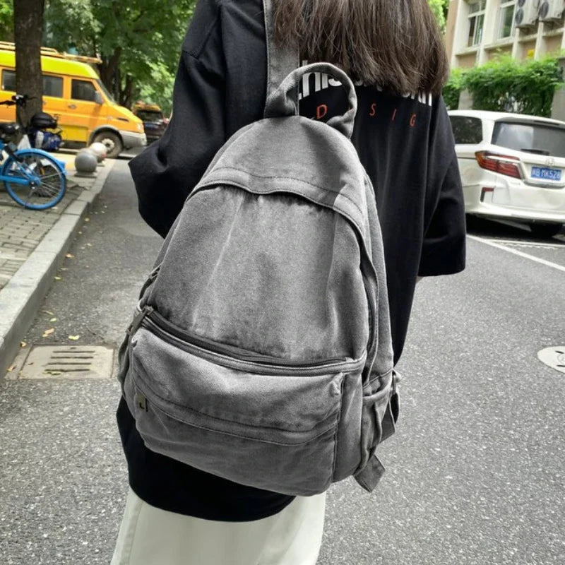 YIYUEQIANLI Gray Denim Backpack - Leisure Travel Fashion Schoolbag
