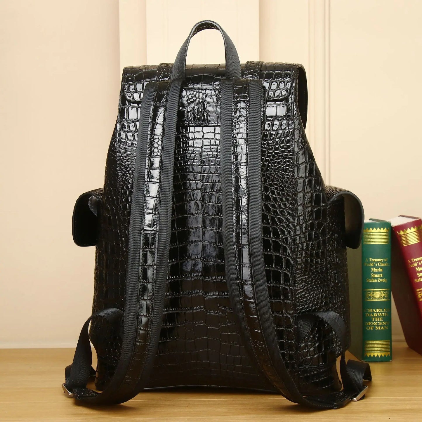 Crocodile Pattern Leather Travel Backpack