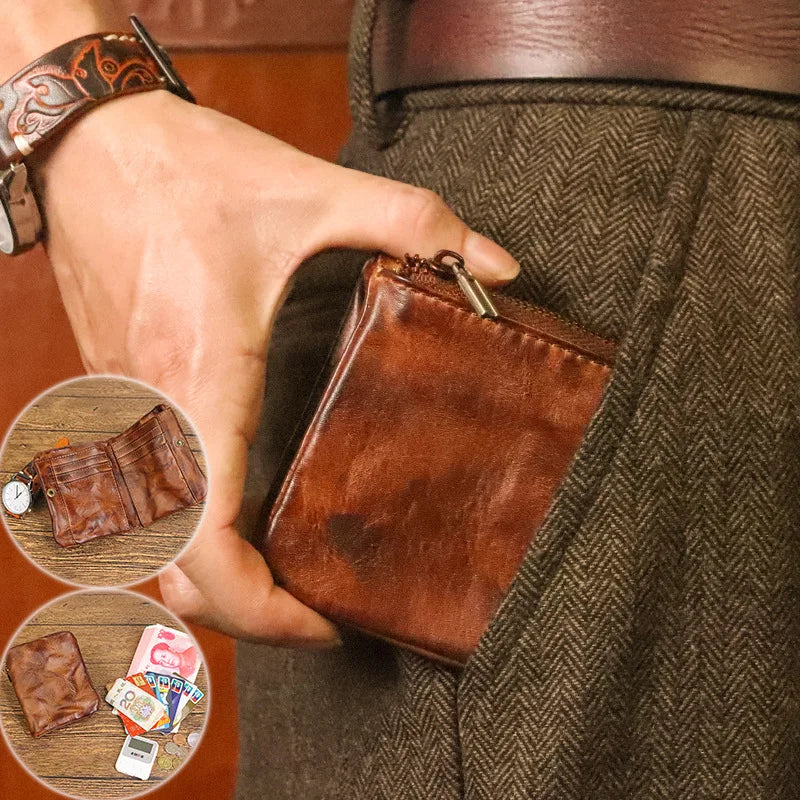 J.M.D Vintage Genuine Leather Wallet with Zipper Coin Pocket