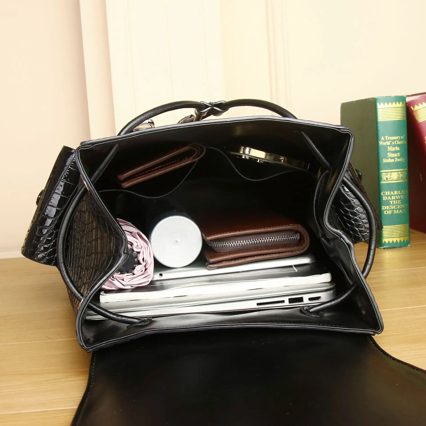 Crocodile Pattern Leather Travel Backpack