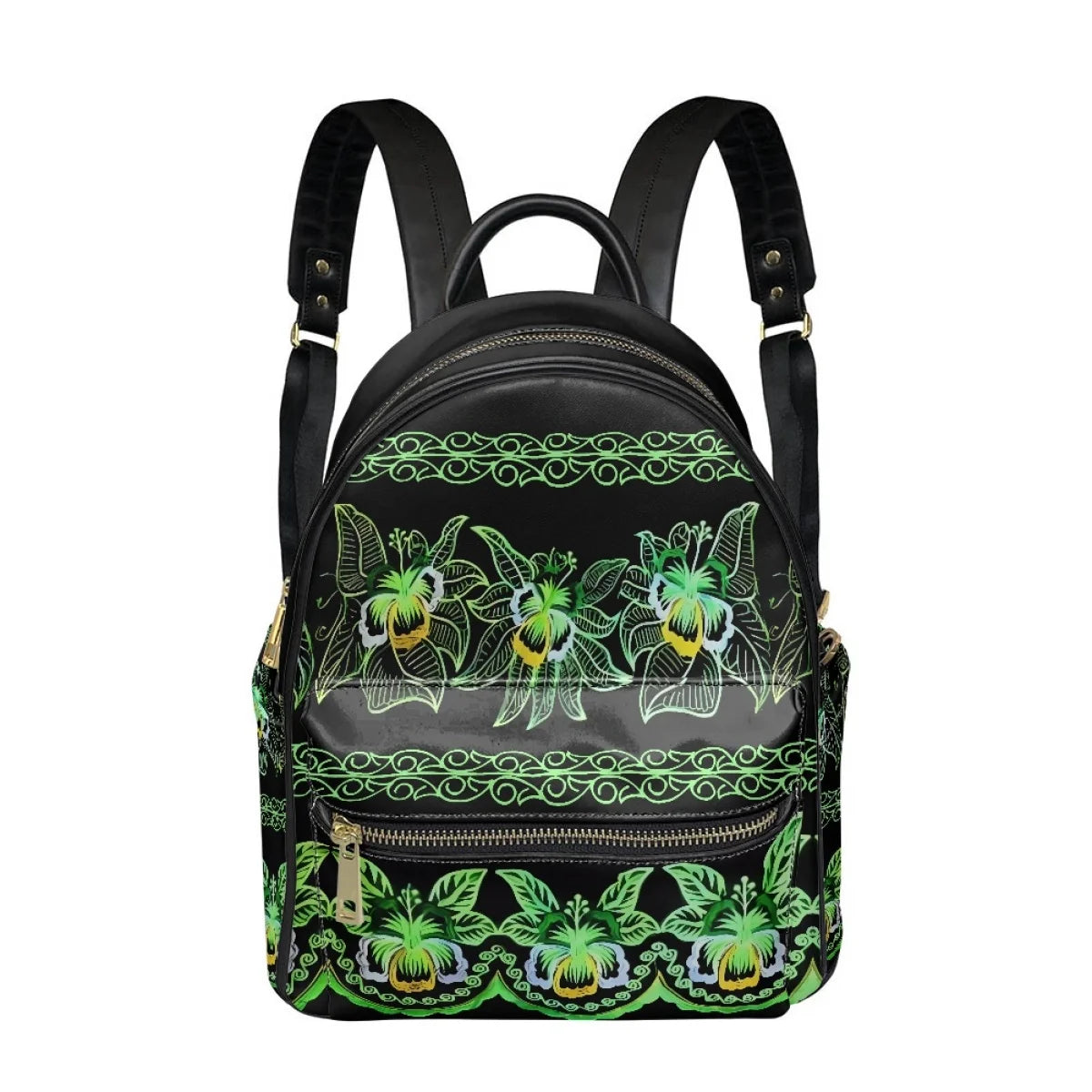 Polynesian Tribal Plumeria Hibiscus Print Backpack - Fashion PU Leather for Teenage Girls