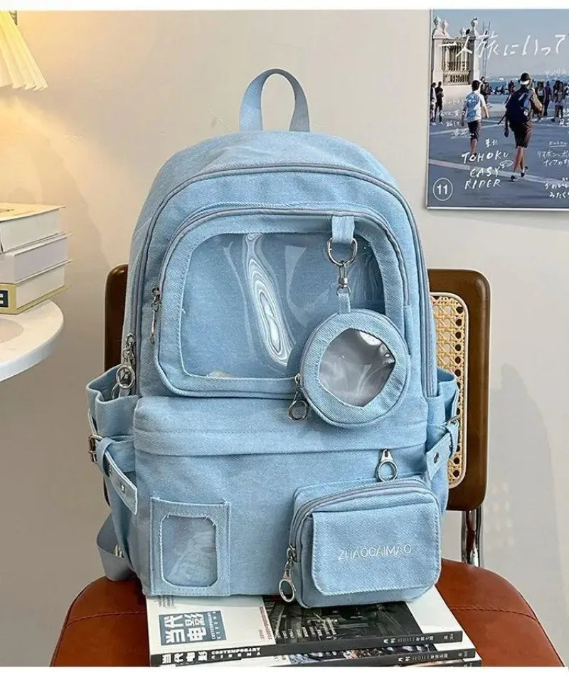 Denim Student Backpack - High Capacity Daily Commute Bag