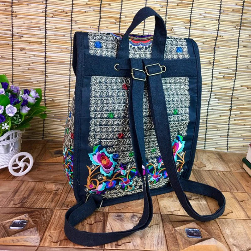 Embroidered Canvas Backpack for Women