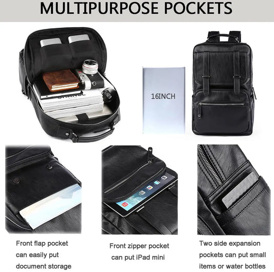 MOYYI Leather Laptop Backpack - Waterproof Vintage Business Commuter Daypack