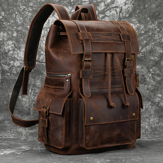 Newsbirds Genuine Leather Backpack - 17 Inch Laptop Travel Daypack