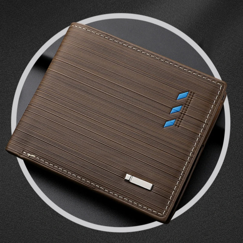 Men's Striped Leather Wallet with Multi-Function Card Holder