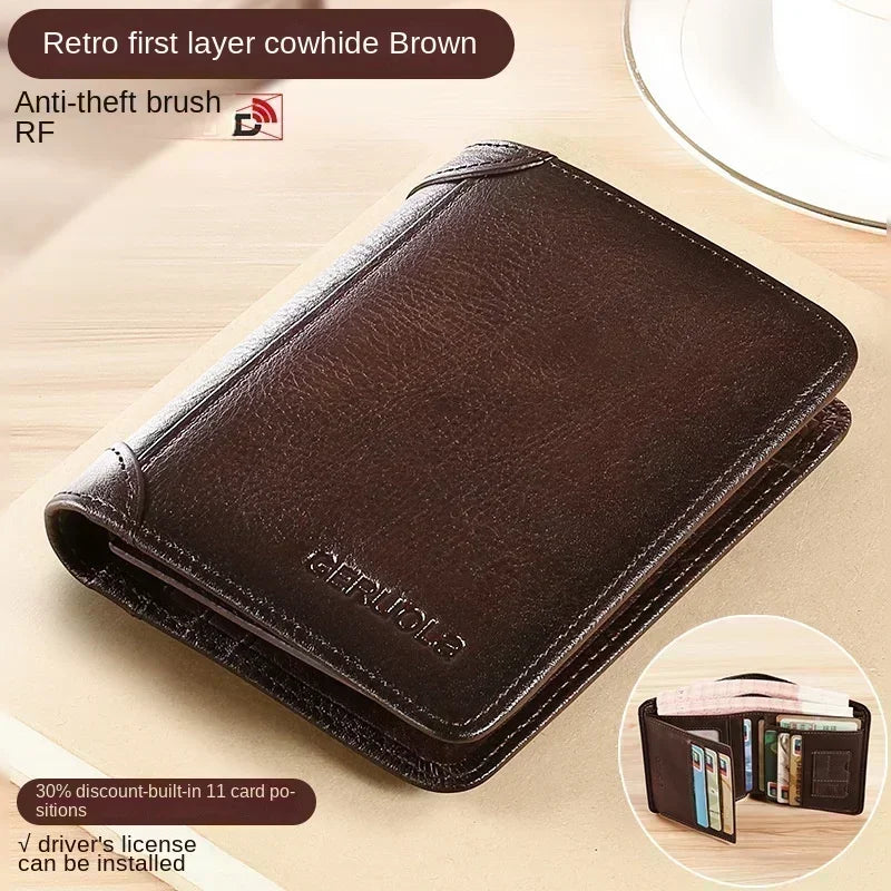 Men's Genuine Leather RFID Trifold Wallet - Vintage Slim Design