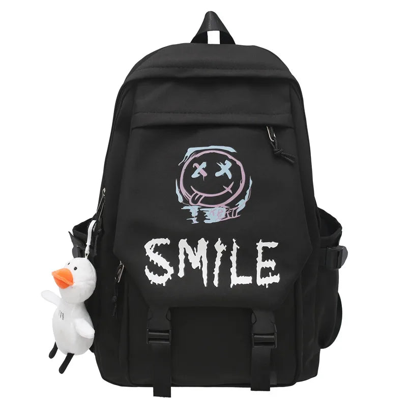 Preppy Nylon Backpack - Kawaii Large School Bag Double Handle