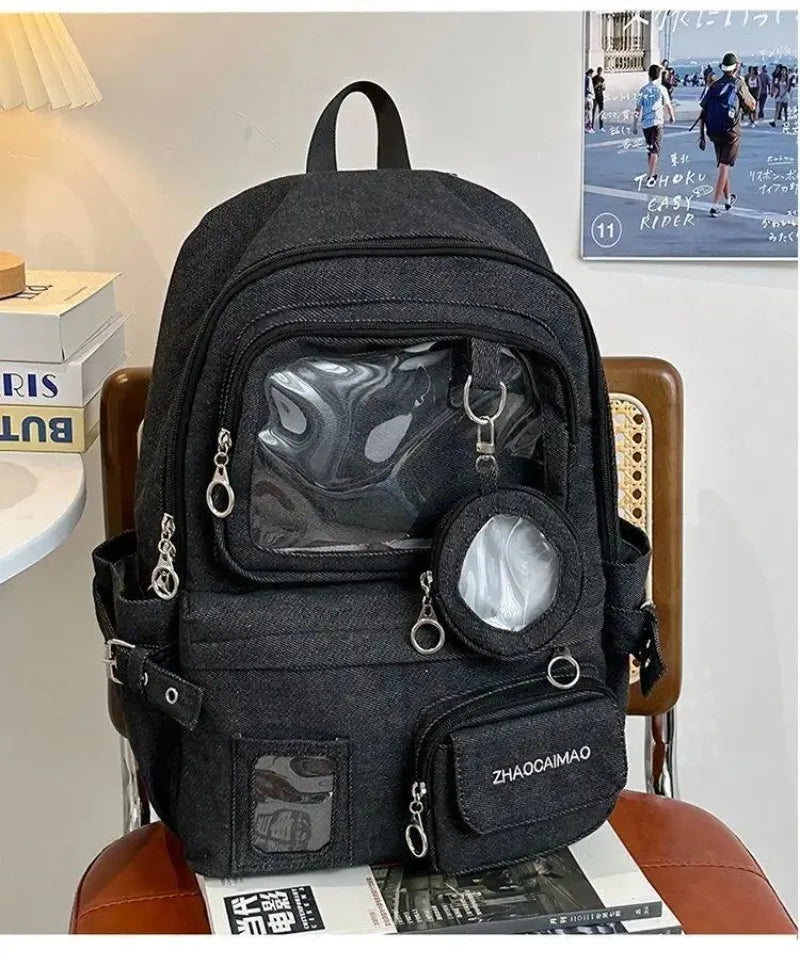 Denim Student Backpack - High Capacity Daily Commute Bag