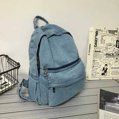 YIYUEQIANLI Gray Denim Backpack - Leisure Travel Fashion Schoolbag