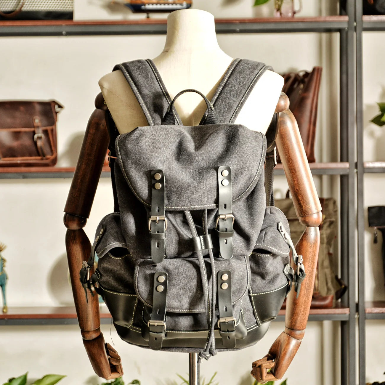 Canvas Leather Travel Backpack