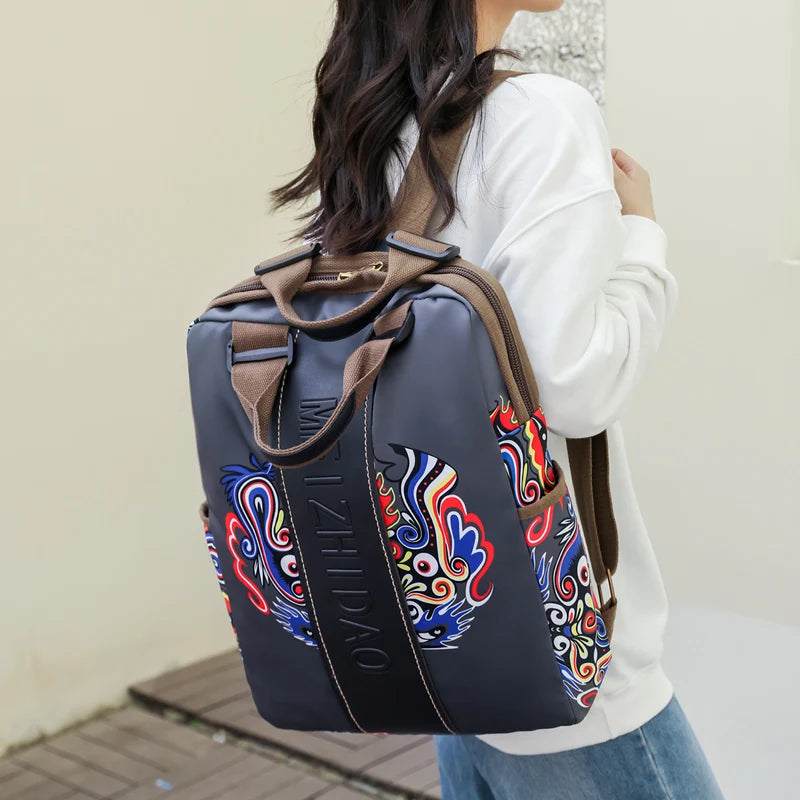 YILIJIAOREN Fashion Designer Canvas Backpack - Large Floral Rucksack for Women Students
