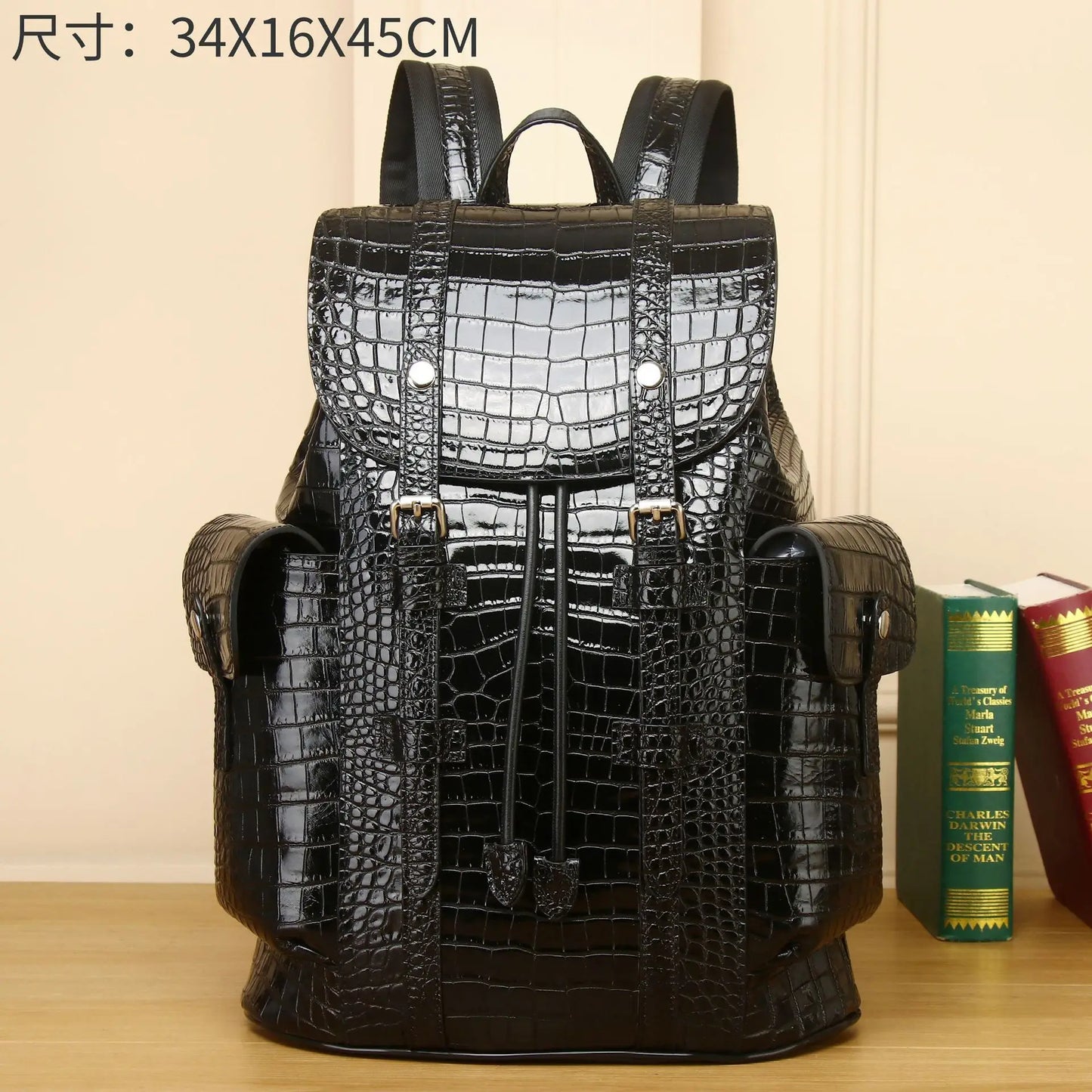 Crocodile Pattern Leather Travel Backpack