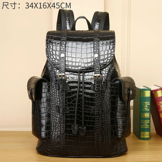 Crocodile Pattern Leather Travel Backpack