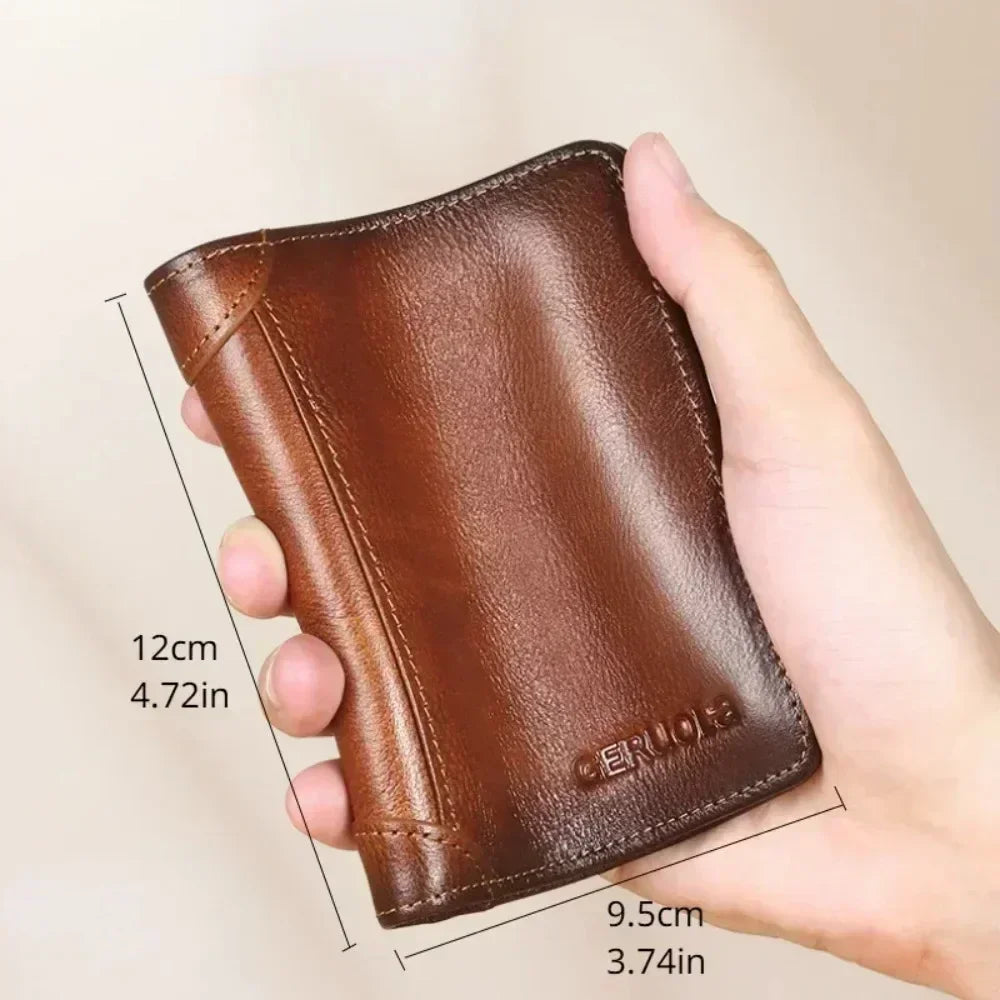 Men's Genuine Leather RFID Trifold Wallet - Vintage Slim Design