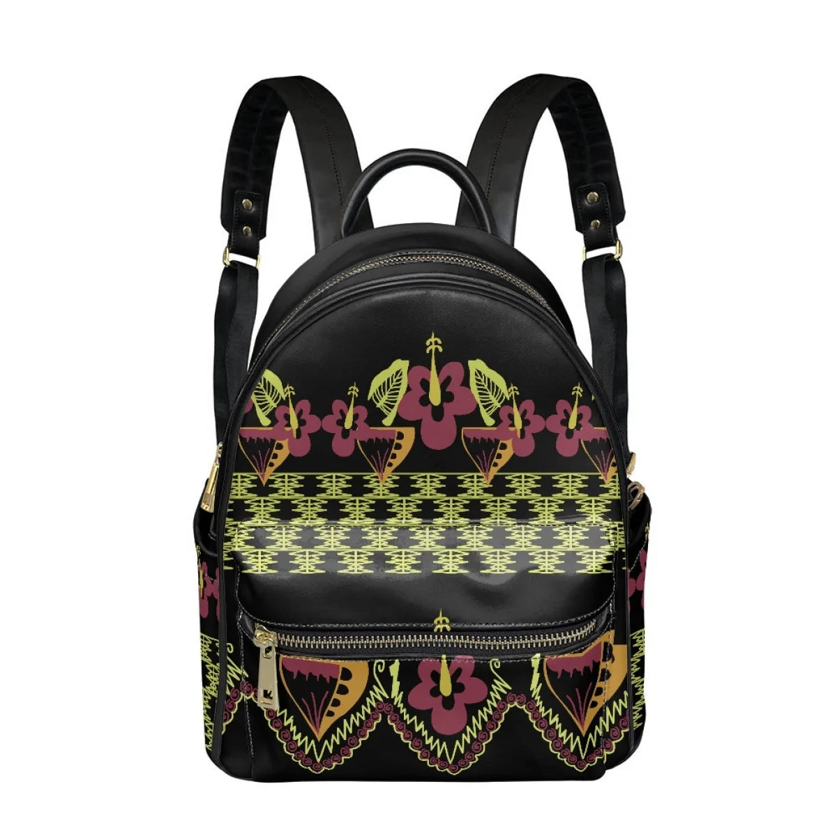 Polynesian Tribal Plumeria Hibiscus Print Backpack - Fashion PU Leather for Teenage Girls
