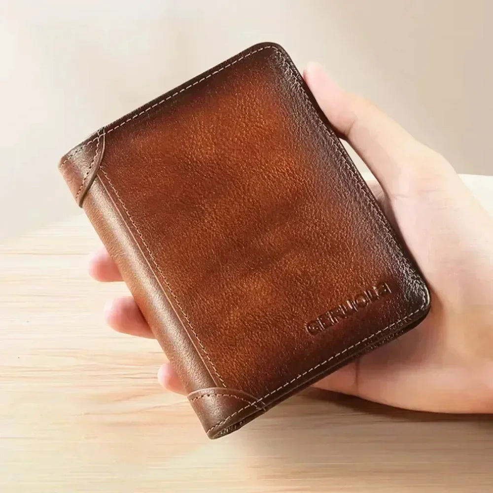 Men's Genuine Leather RFID Trifold Wallet - Vintage Slim Design