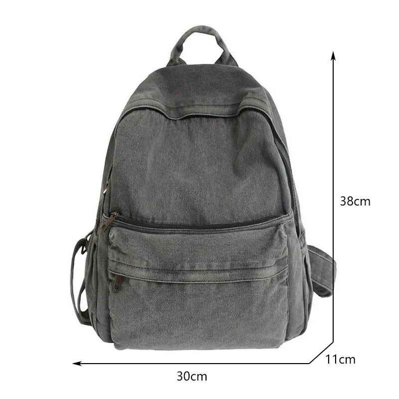 YIYUEQIANLI Gray Denim Backpack - Leisure Travel Fashion Schoolbag