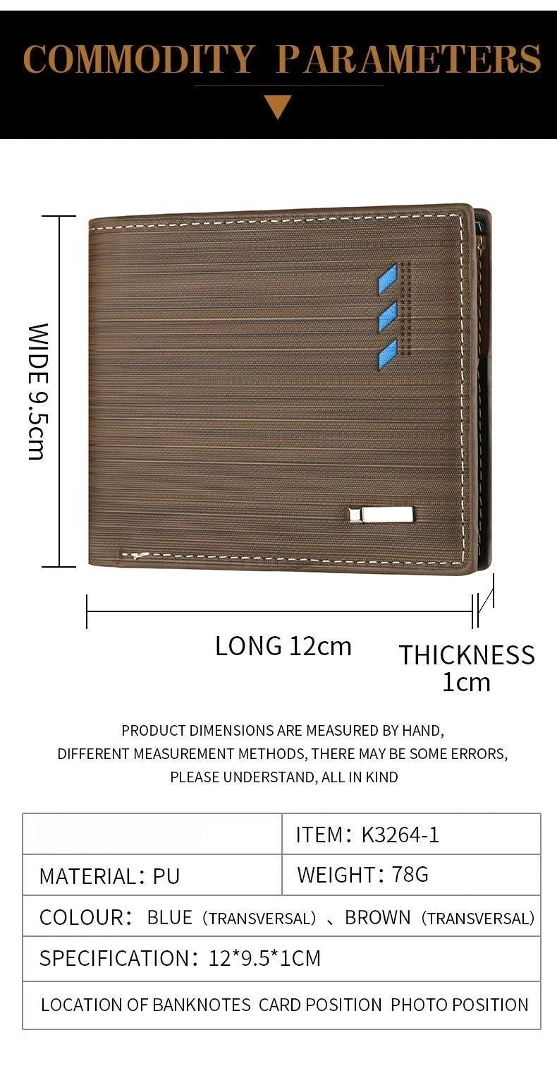 Men's Striped Leather Wallet with Multi-Function Card Holder