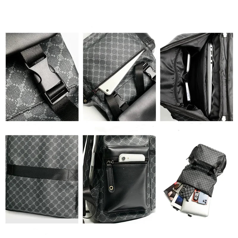 Men's Floral Print PU Leather Backpack