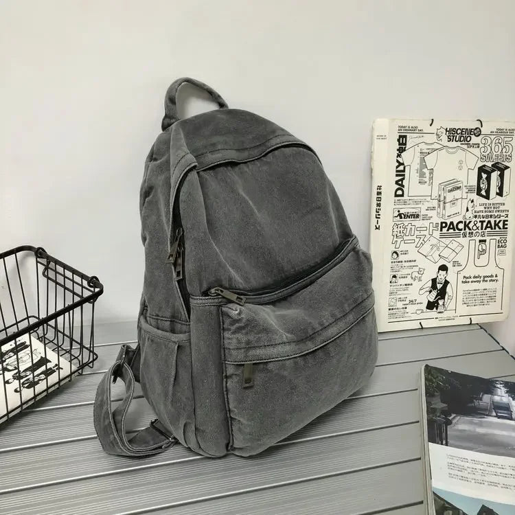 YIYUEQIANLI Gray Denim Backpack - Leisure Travel Fashion Schoolbag