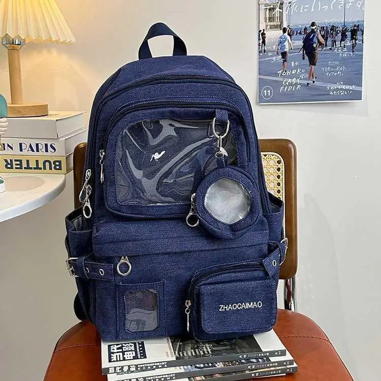 Denim Student Backpack - High Capacity Daily Commute Bag