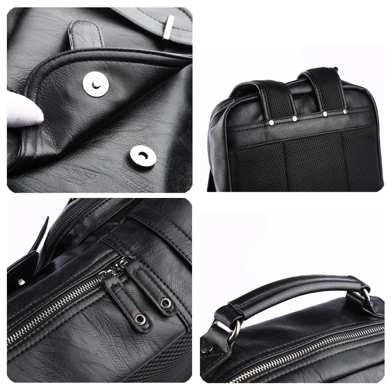 MOYYI Leather Laptop Backpack - Waterproof Vintage Business Commuter Daypack