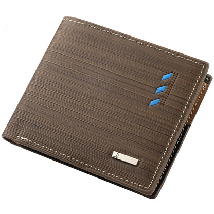 Men's Striped Leather Wallet with Multi-Function Card Holder
