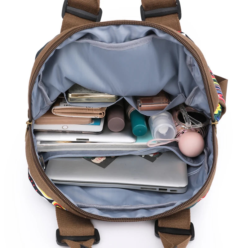 YILIJIAOREN Fashion Designer Canvas Backpack - Large Floral Rucksack for Women Students