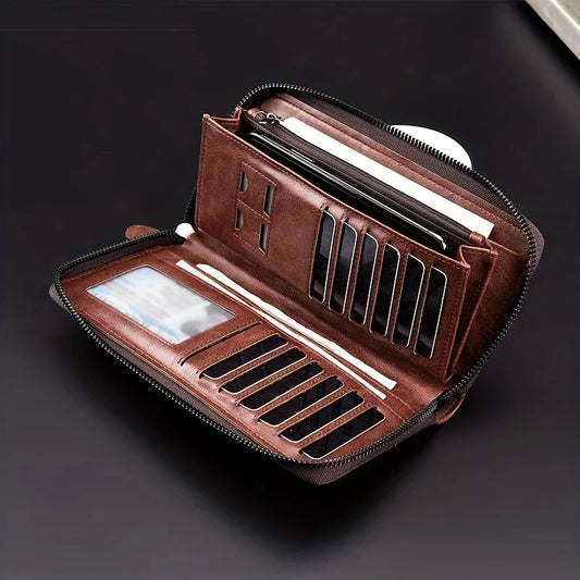 Men's Long RFID Blocking PU Leather Wallet Business Clutch