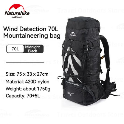 Naturehike 70L+5L Hiking Backpack - Waterproof Mountaineering Pack with Rain Cover