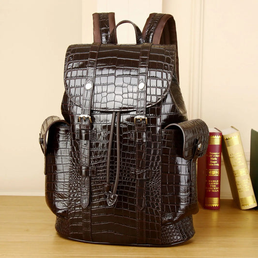 Crocodile Pattern Leather Travel Backpack