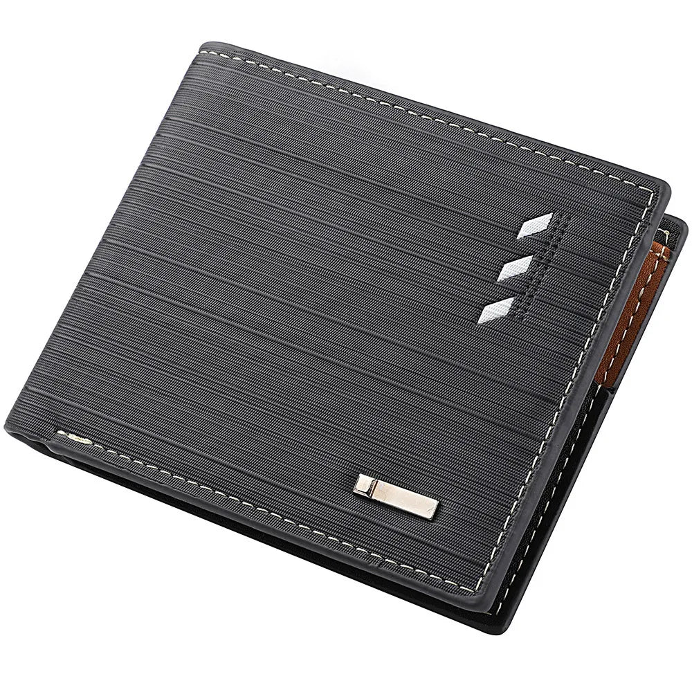 Men's Striped Leather Wallet with Multi-Function Card Holder