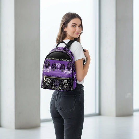 Polynesian Tribal Plumeria Hibiscus Print Backpack - Fashion PU Leather for Teenage Girls