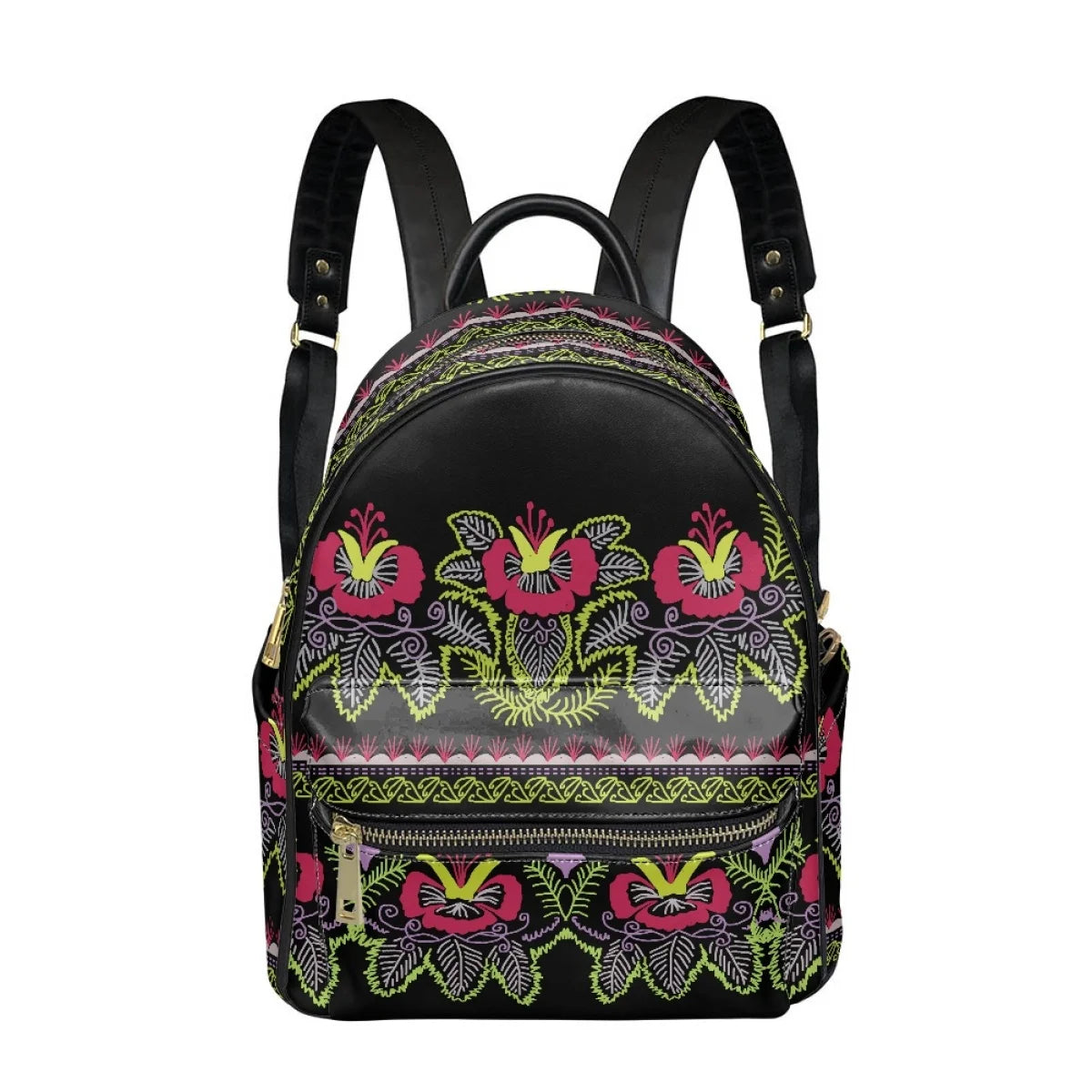 Polynesian Tribal Plumeria Hibiscus Print Backpack - Fashion PU Leather for Teenage Girls