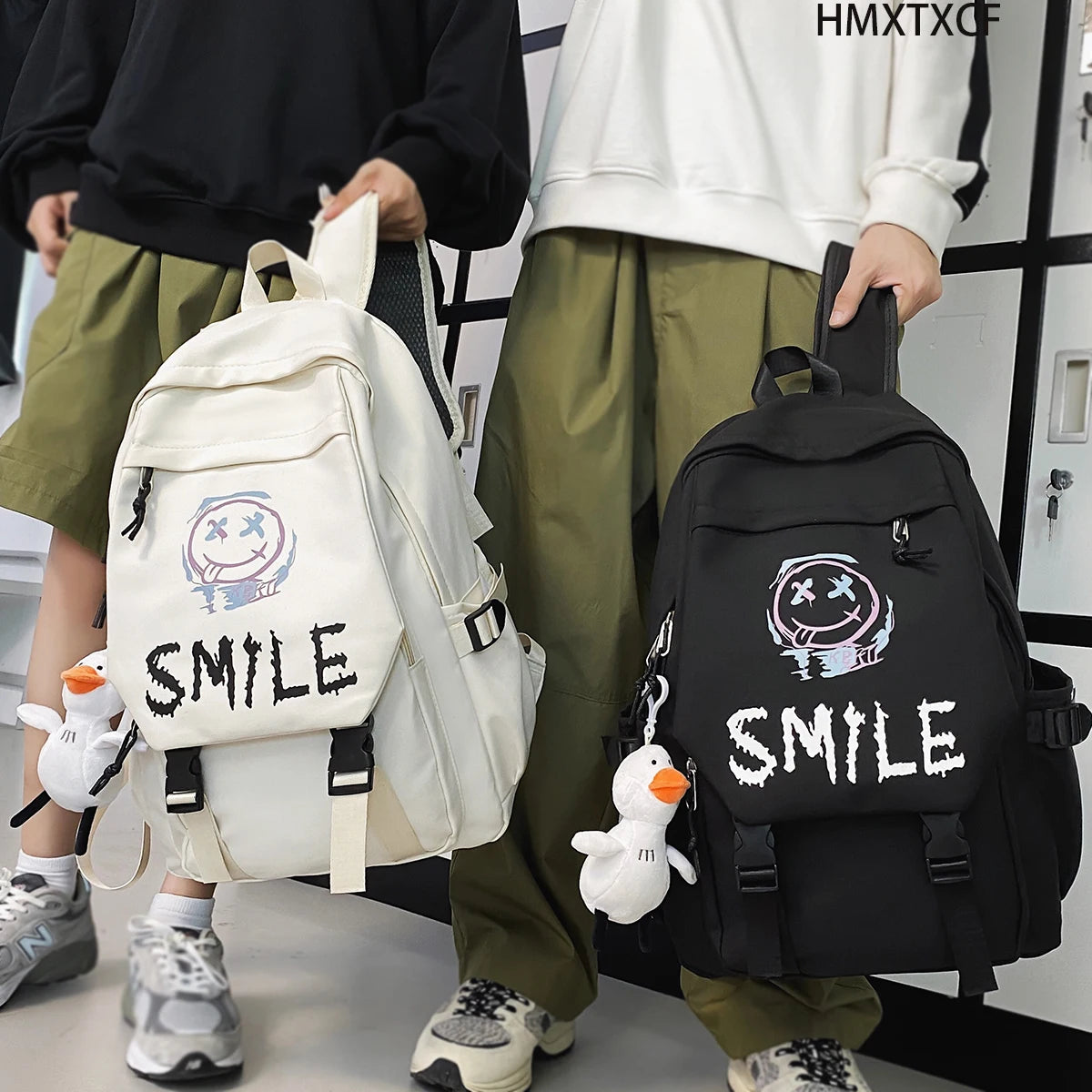 Preppy Nylon Backpack - Kawaii Large School Bag Double Handle