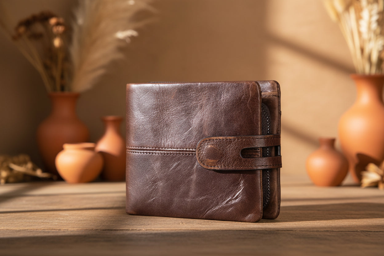 CONTACT'S Crazy Horse Leather Men's Wallet with Coin Purse